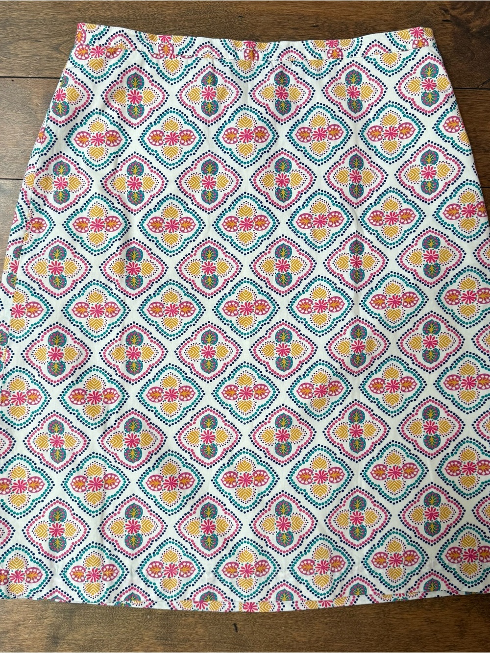 Boden Geo Print Cotton Pencil Skirt Mosaic Pastel Flowers Pink Teal 6R